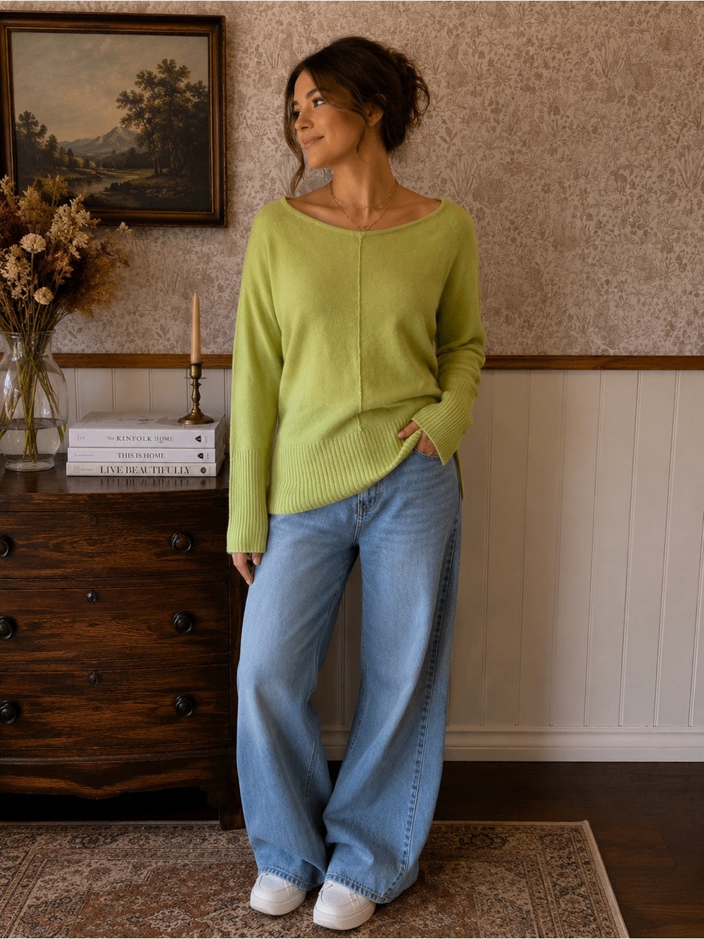 Athleta Chartreuse Cashmere Crewneck Knit Sweater